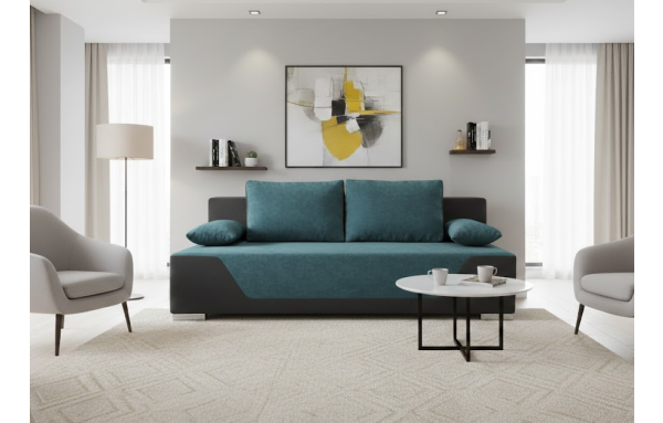 Sofa Mia soro 86 morski na sprężynach z funkcją spania i pojemnikiem